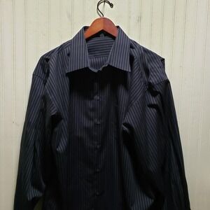 Axcess Dress Shirt Mens 17.5 34/35 Black Stripe Wrinkle Free Long Sleeve Woven
